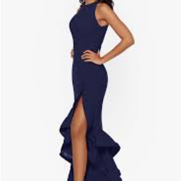 New Betsy and Adam Arielle Ruffle Tier Scuba Crepe Dress Navy Sz 2 - Picture 4 of 12